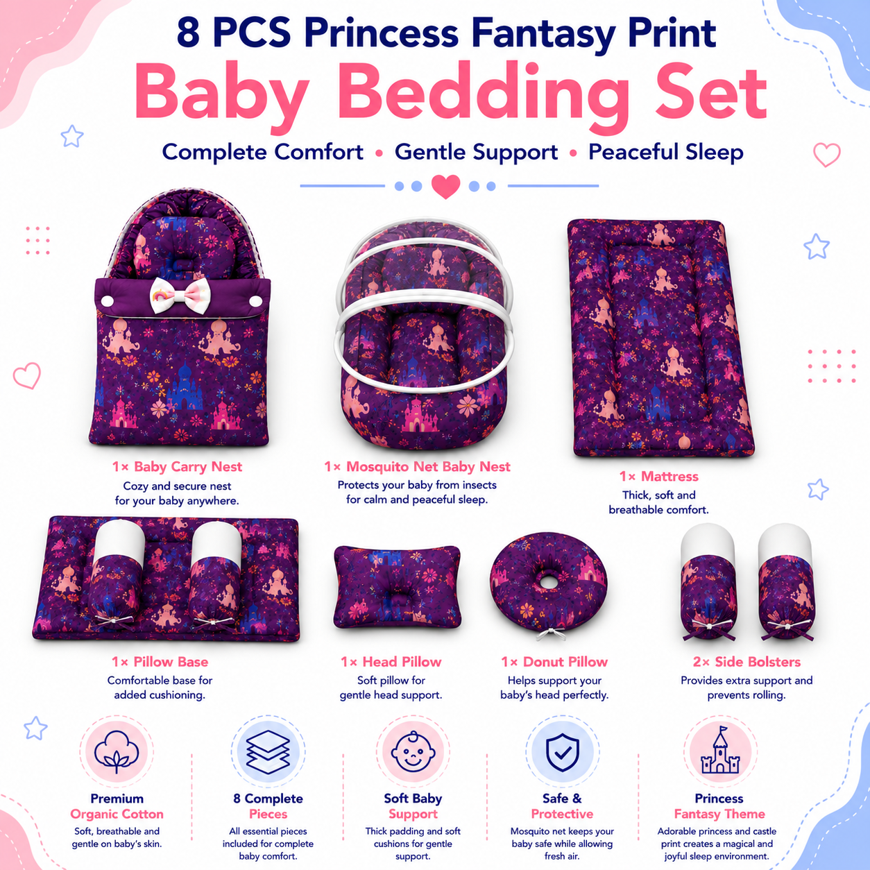 Princess Fantasy 8 Pcs Bedding Set