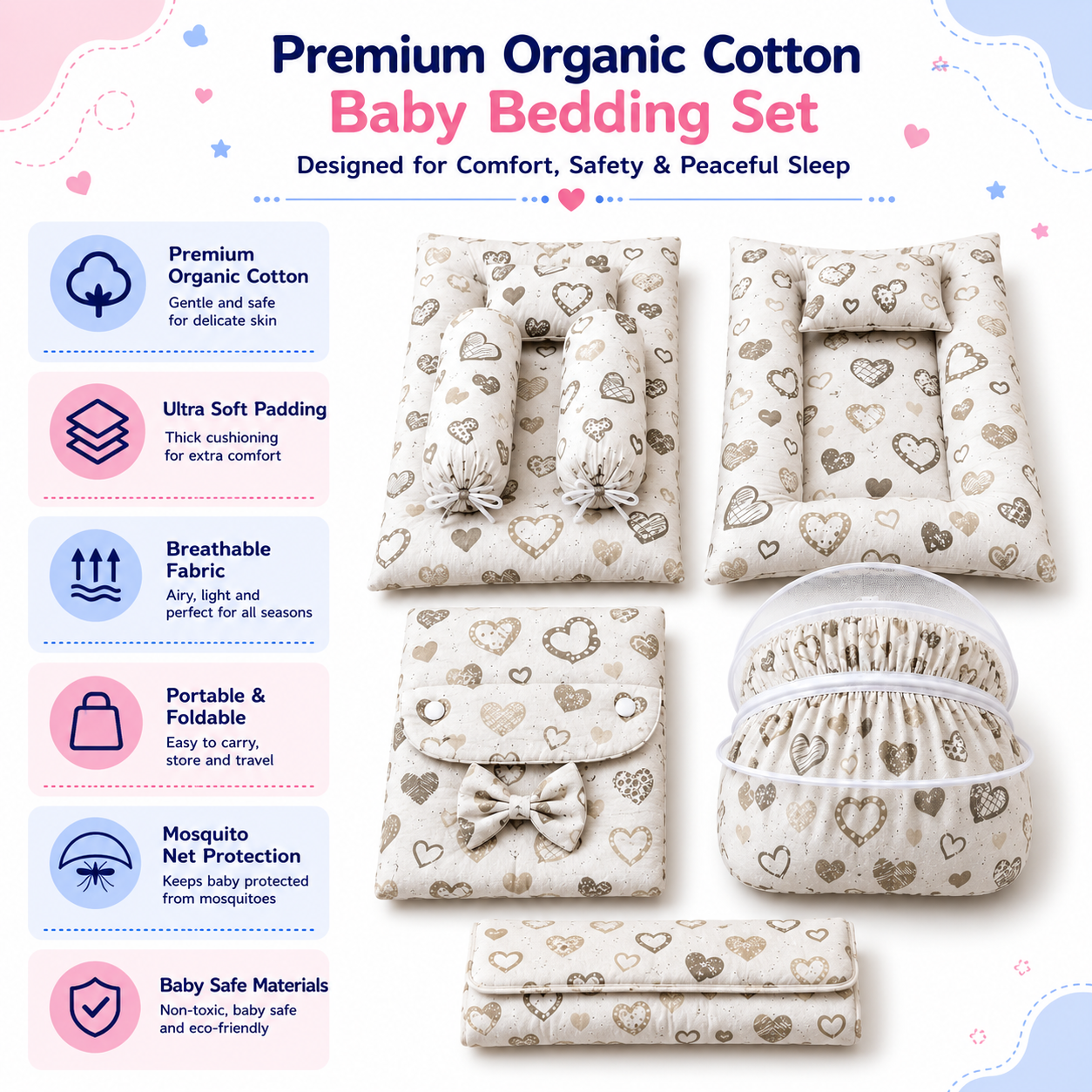 Heart Print Baby Bedding Set