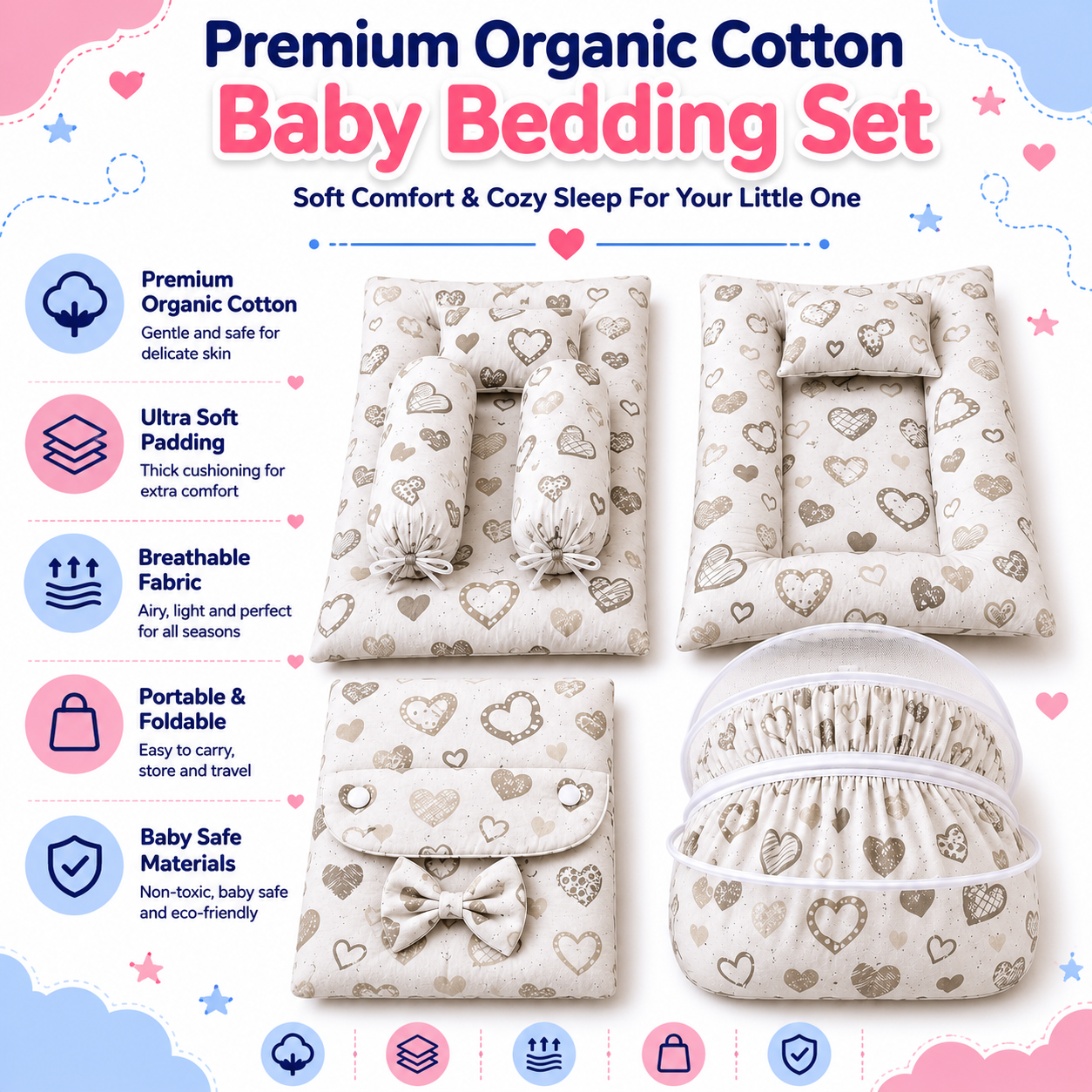 Heart Print Baby Bedding Set