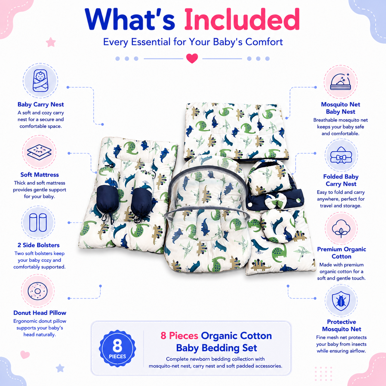 Dino Dream 8 Pcs Bedding Set