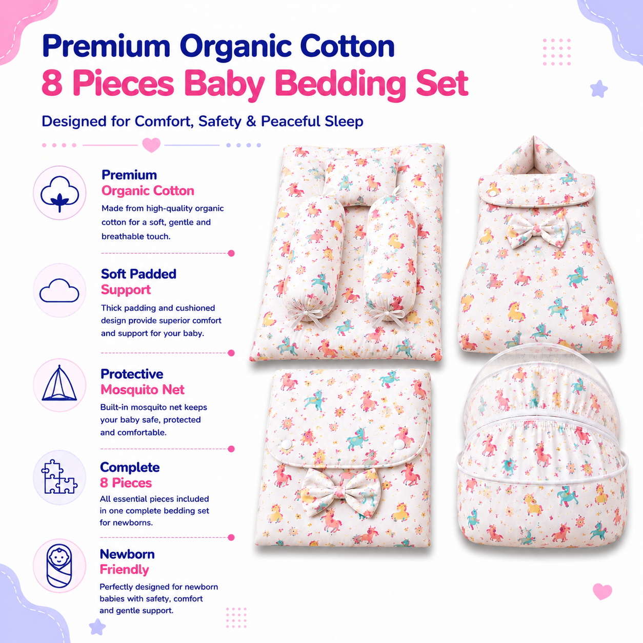 Unicorn Dreams 8 Pcs Bedding Set