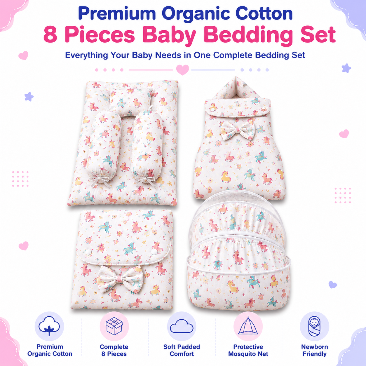 Unicorn Dreams 8 Pcs Bedding Set