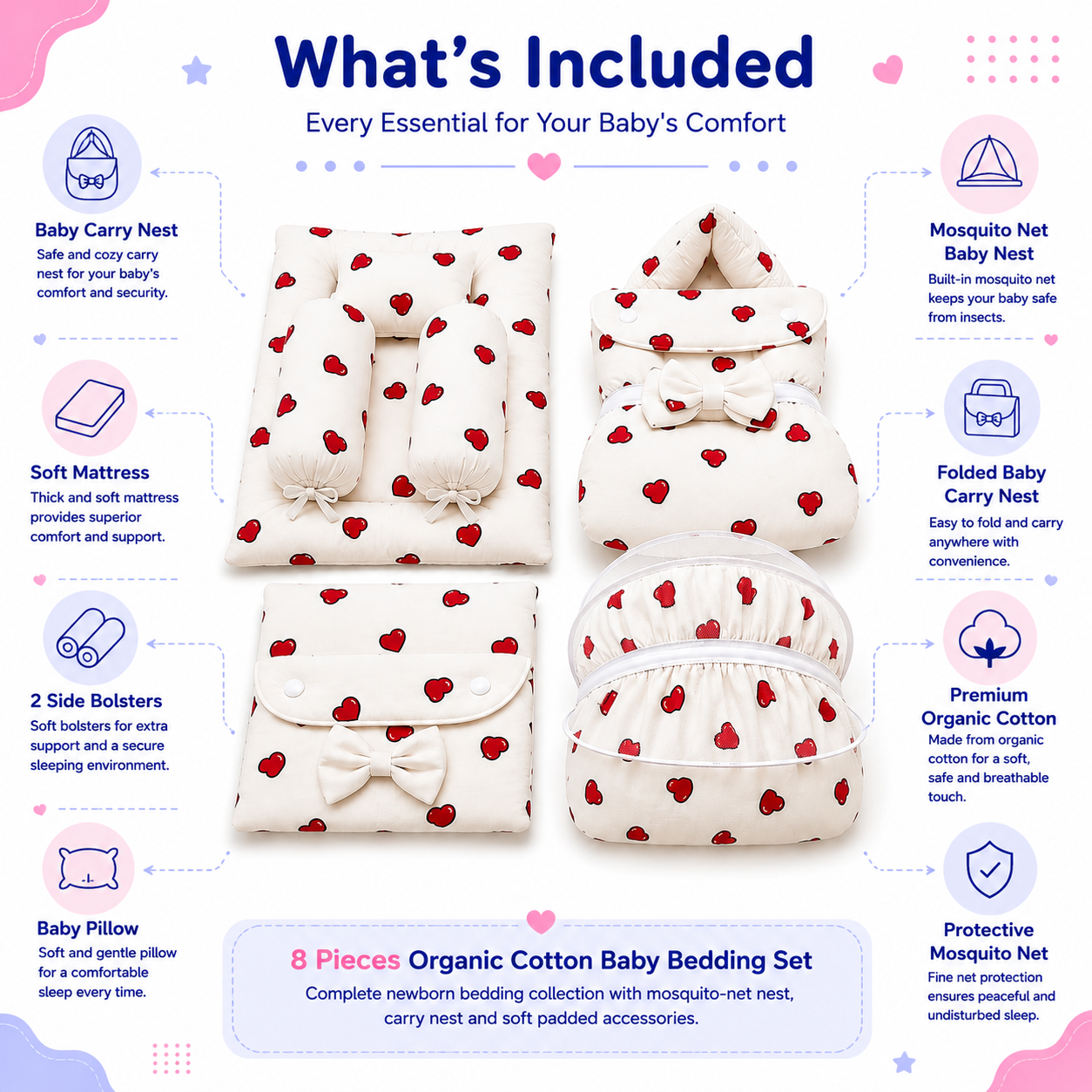 Heart 8 Pcs Bedding Set