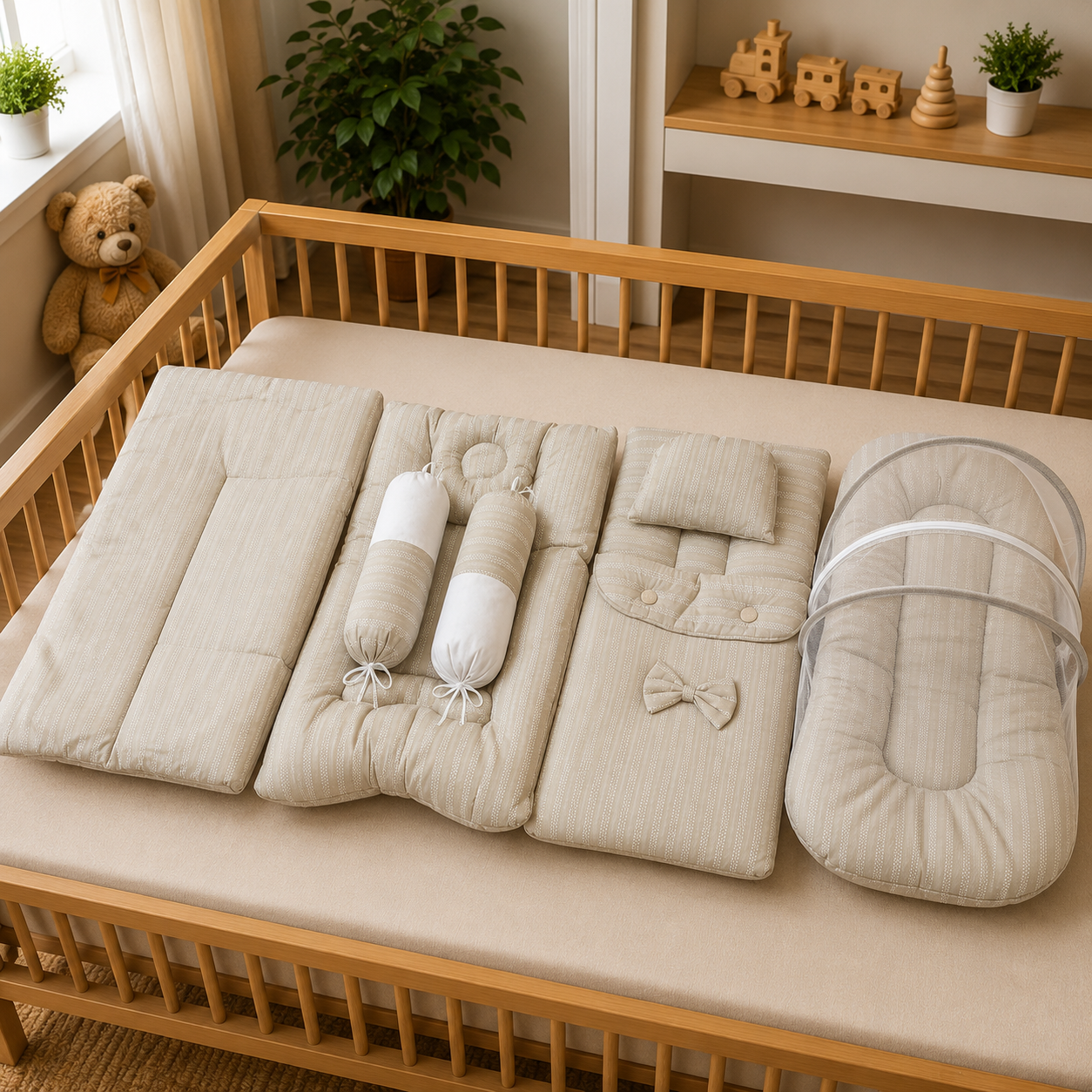 Beige Stripe Bedding Set