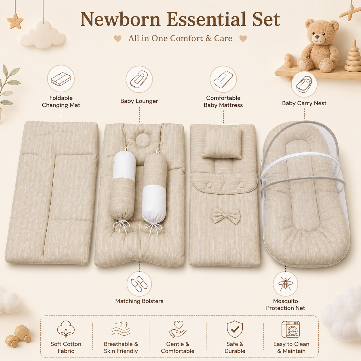 Beige Stripe Bedding Set