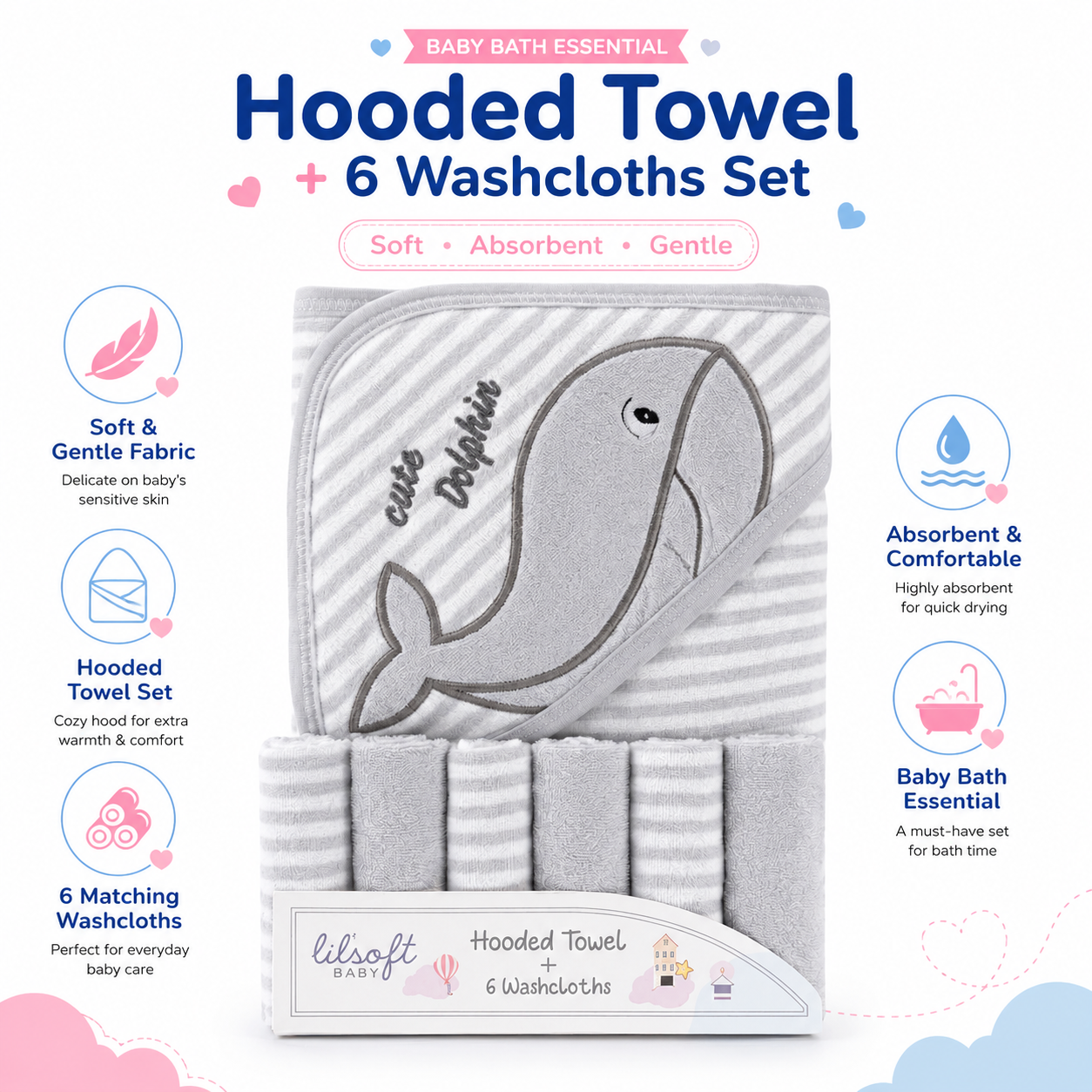 Whale Hooded Towel Set