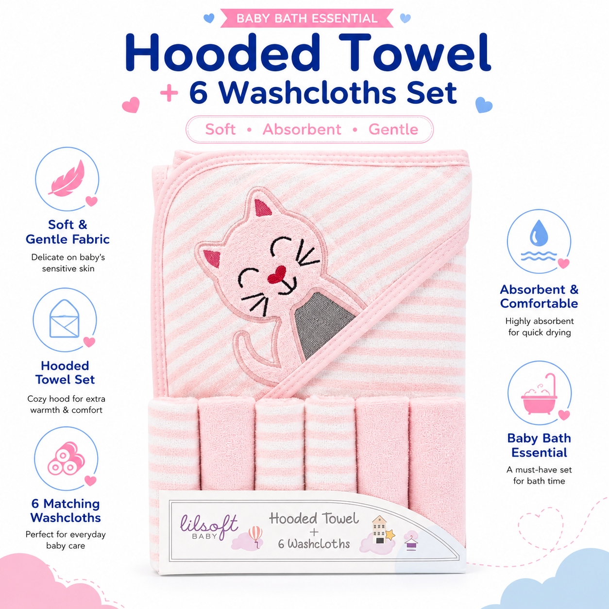 Cat Hooded Towel Set