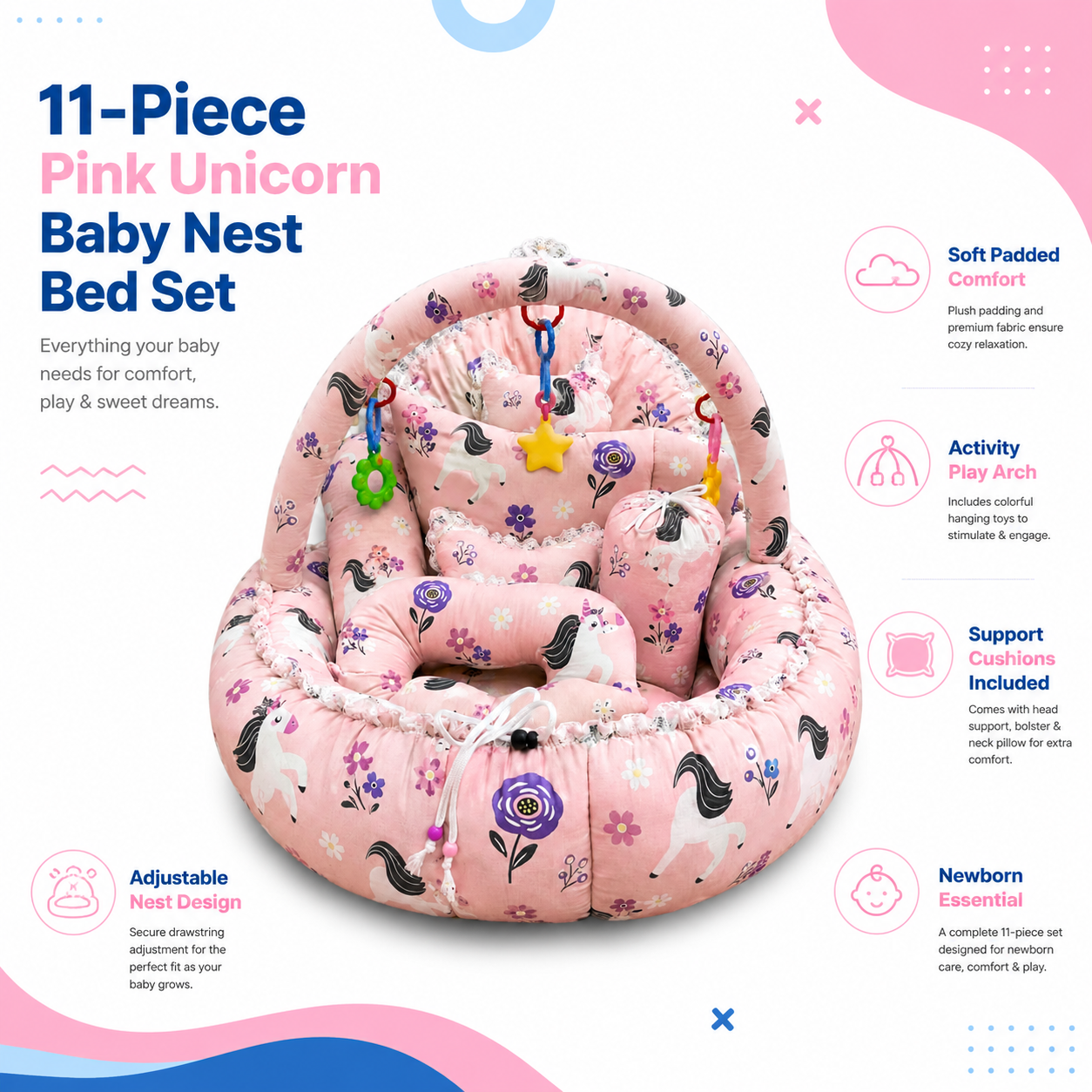 Pink Unicorn 11Pc Bed Set