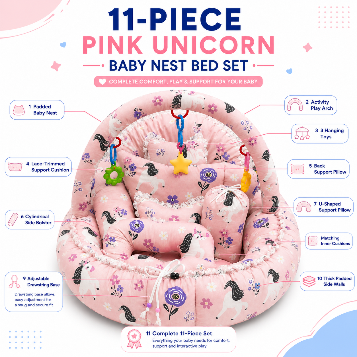 Pink Unicorn 11Pc Bed Set
