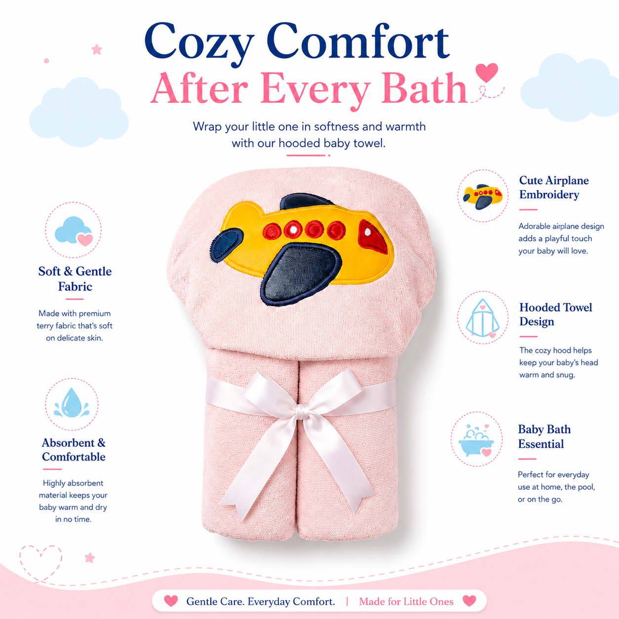 Pink Airplane Hooded Towel