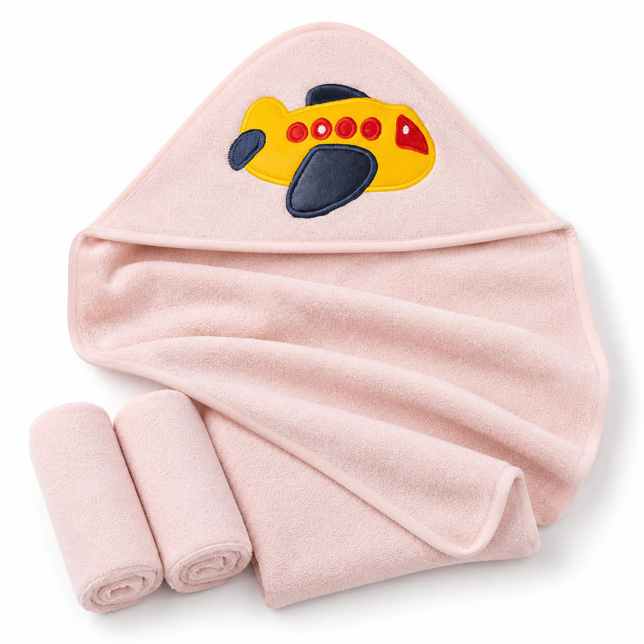 Pink Airplane Hooded Towel