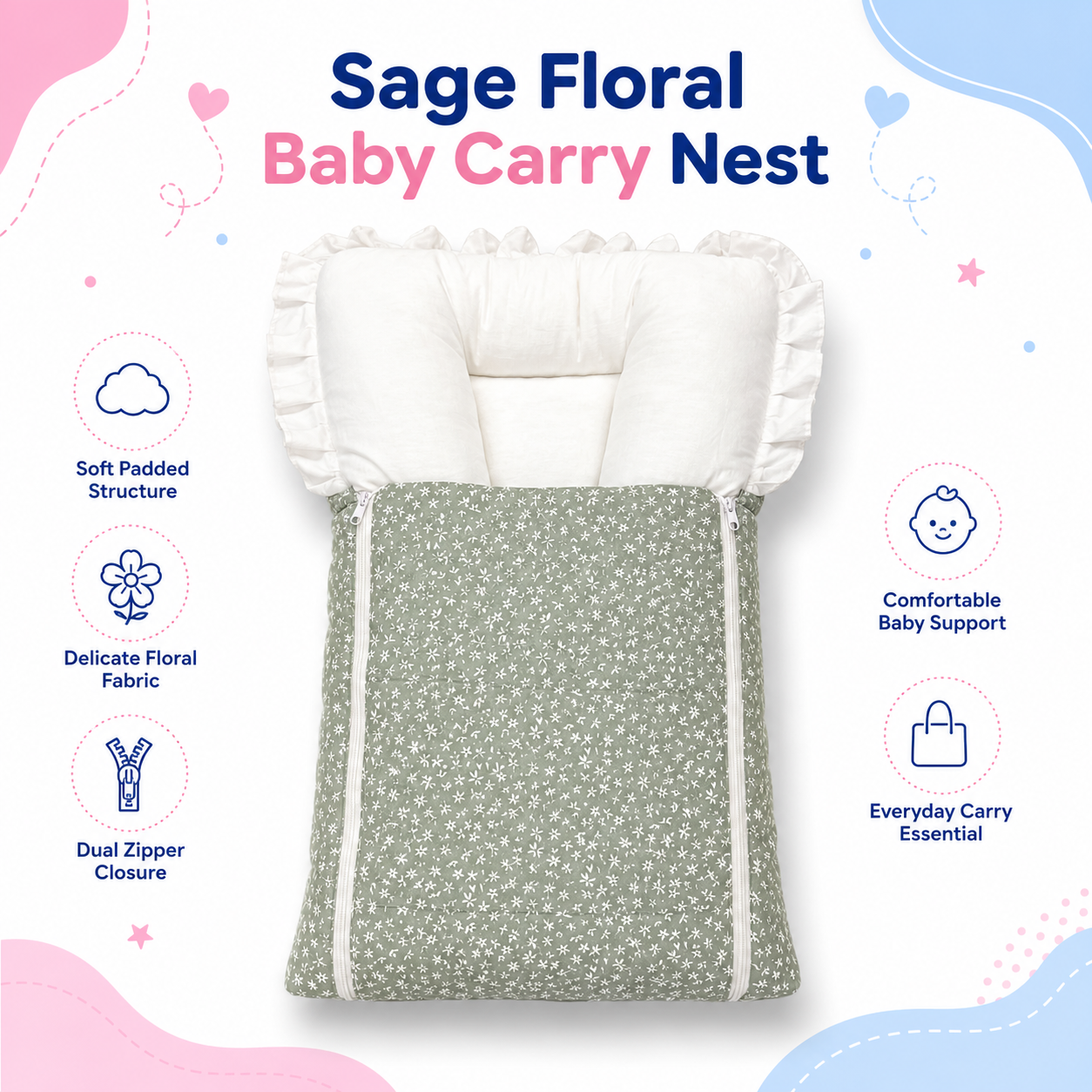 Sage Floral Baby Carry Nest