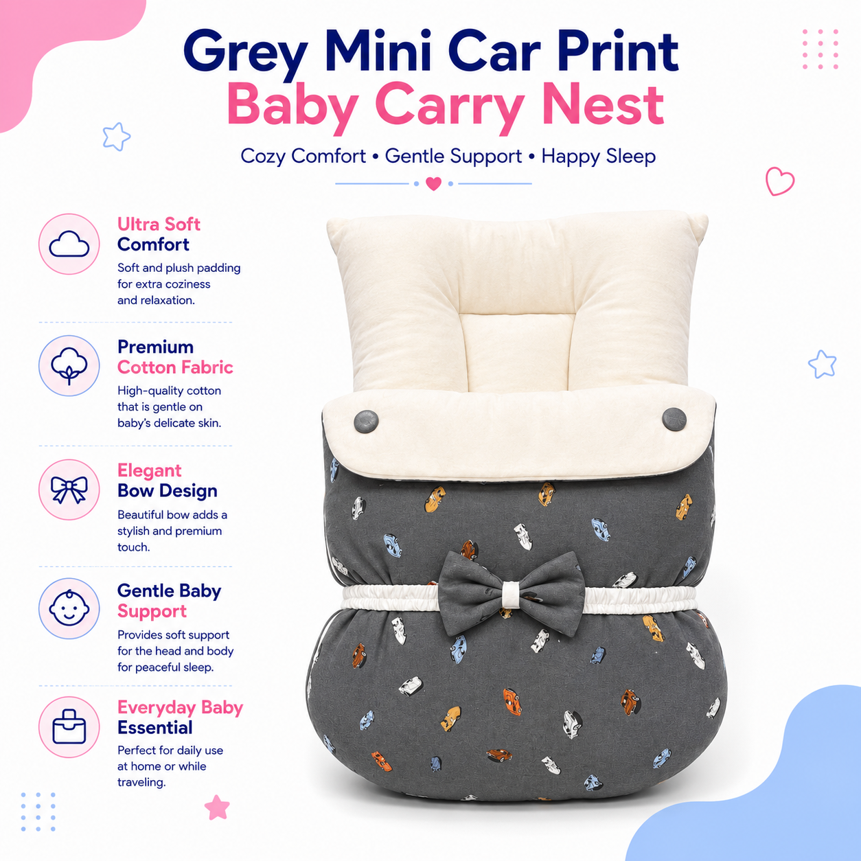Grey Car Print Carry Nest