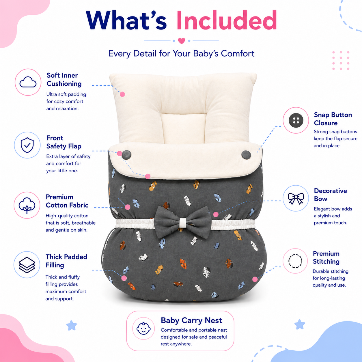 Grey Car Print Carry Nest