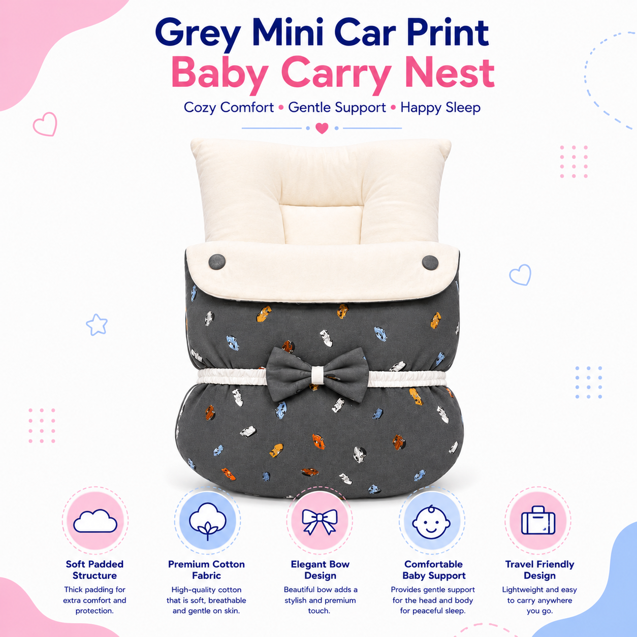 Grey Car Print Carry Nest