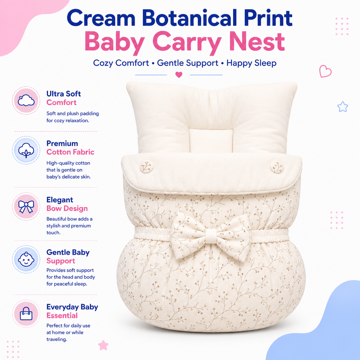 Cream Botanical Print Carry Nest