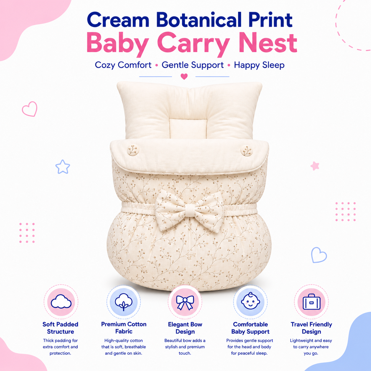 Cream Botanical Print Carry Nest