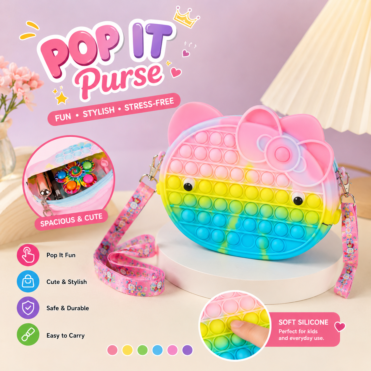 Rainbow Pop It Kitty Purse