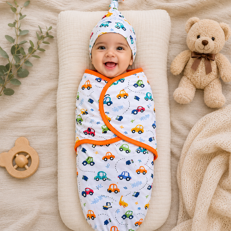 Premium Baby Swaddle Wrap with Cap