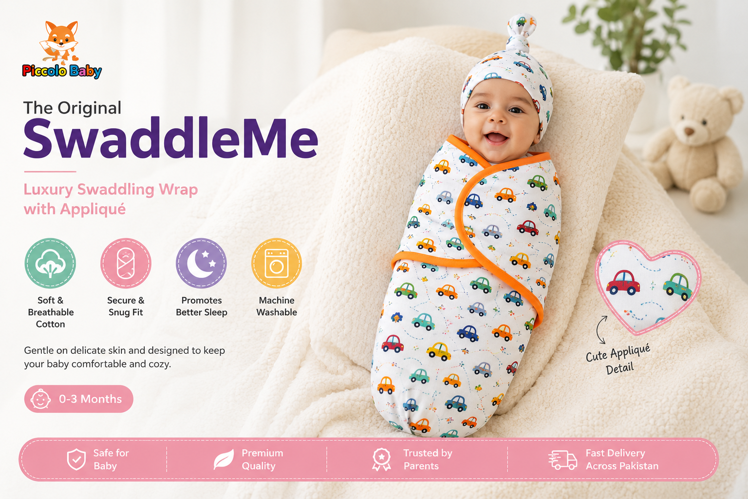 Premium Baby Swaddle Wrap with Cap