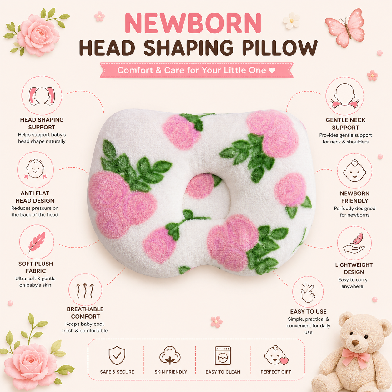 Floral Baby Head Pillow