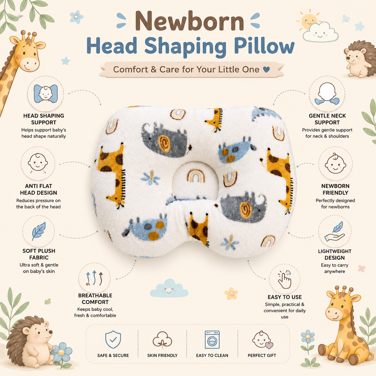 Jungle Baby Head Pillow