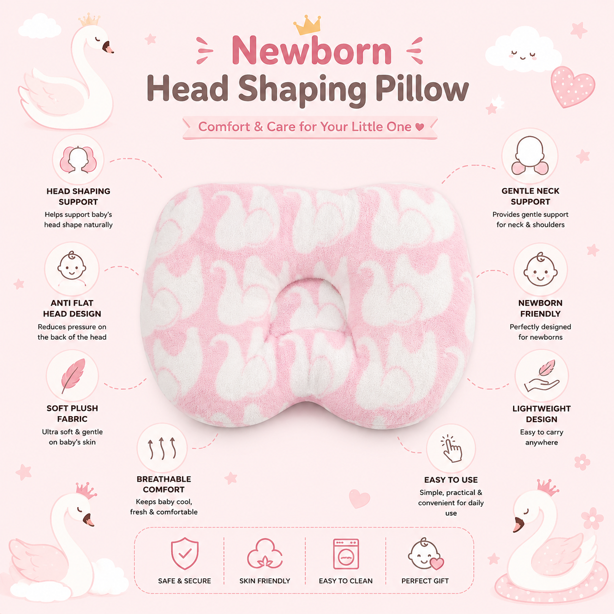 Swan Baby Head Pillow