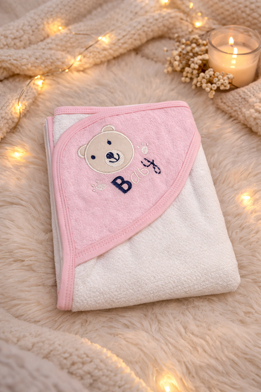 Baby Bear Pink Hooded Towel Wrap