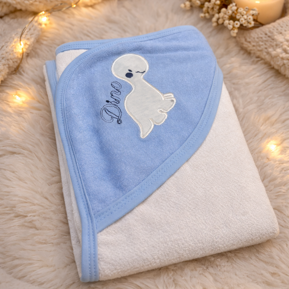 Dino Dream Blue Hooded Towel Wrap