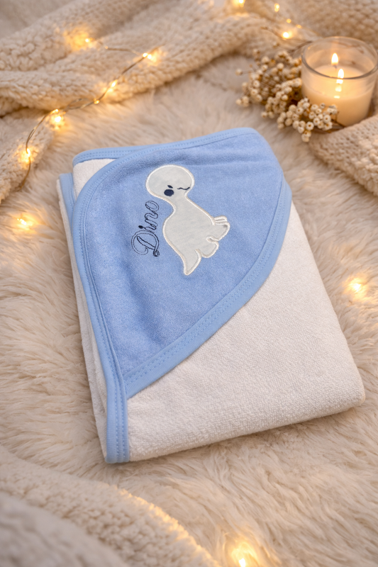 Dino Dream Blue Hooded Towel Wrap
