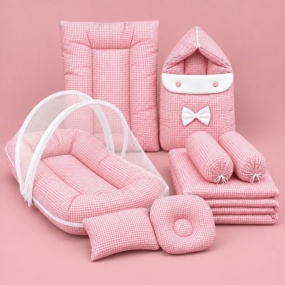 Pink Gingham 8-Piece Baby Bedding Set