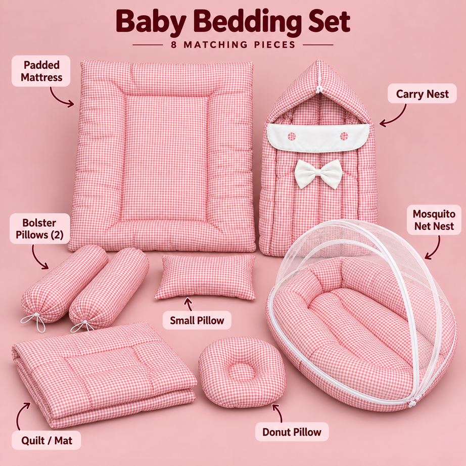 Pink Gingham 8-Piece Baby Bedding Set