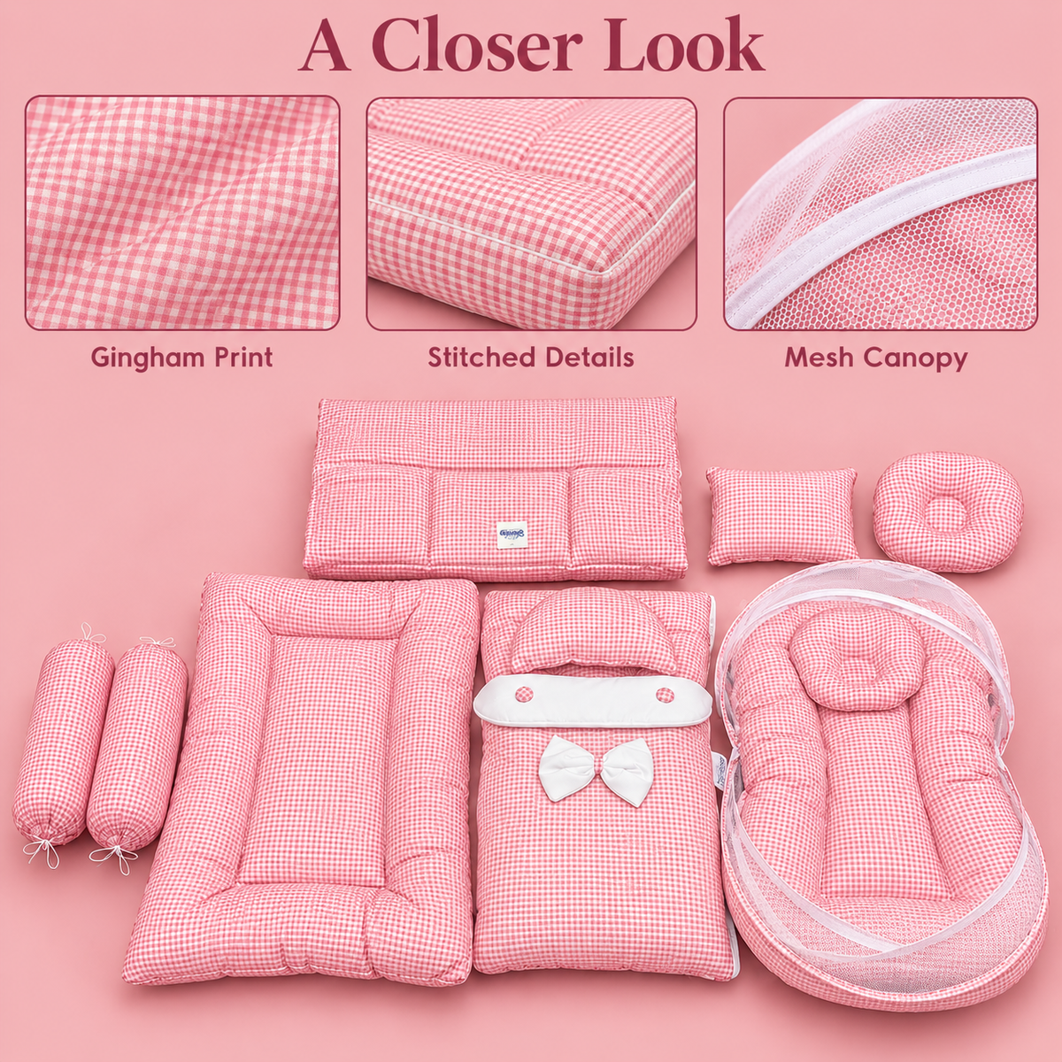 Pink Gingham 8-Piece Baby Bedding Set