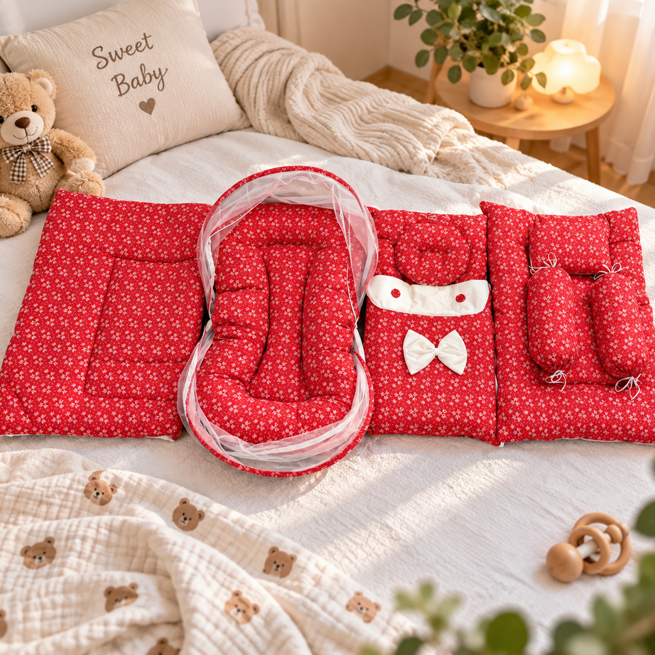 Red Bloosam 8 Pcs Bedding Set