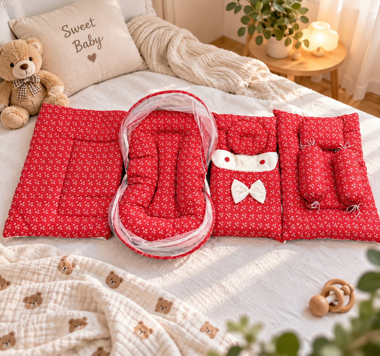 Red Bloosam 8 Pcs Bedding Set