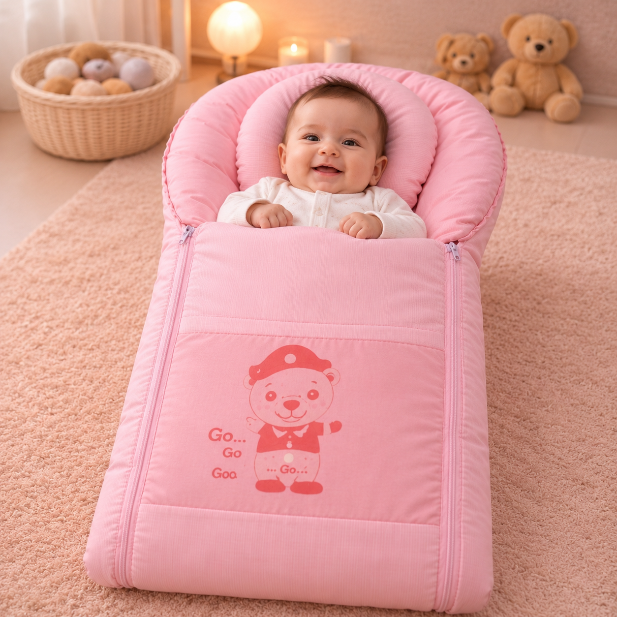 Cute Teddy Pink Baby Nest