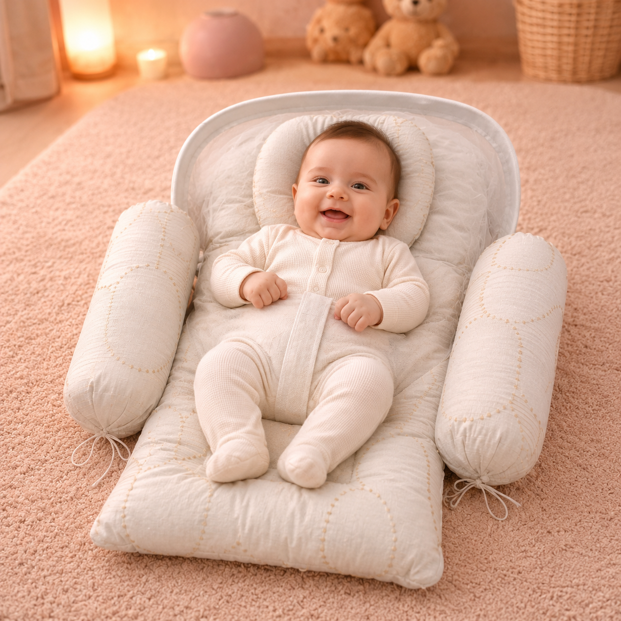 Premium Baby Nest Set – 4 Pcs (Net + Pillows)