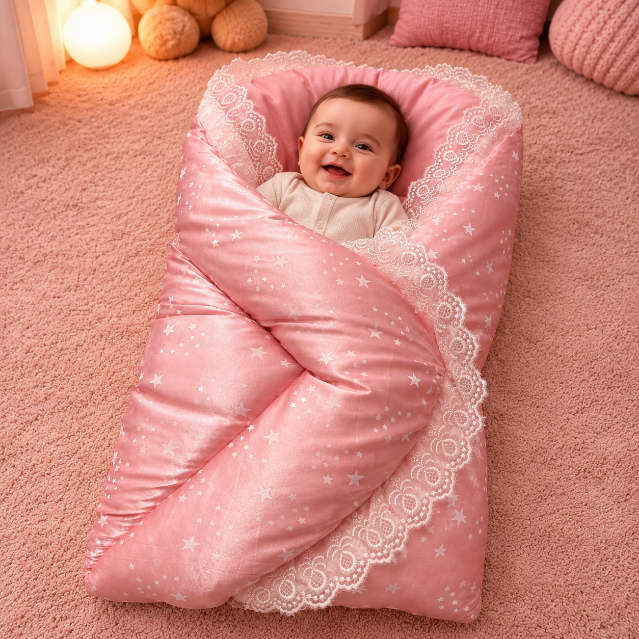 Luxury Silk Baby Nest – Starry Lace Edition