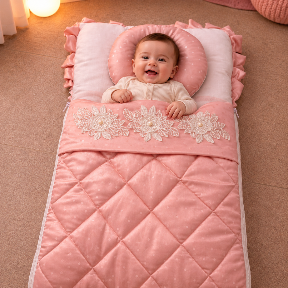 Luxury Floral Baby Nest – Silk Finish & 100% Cotton Inside