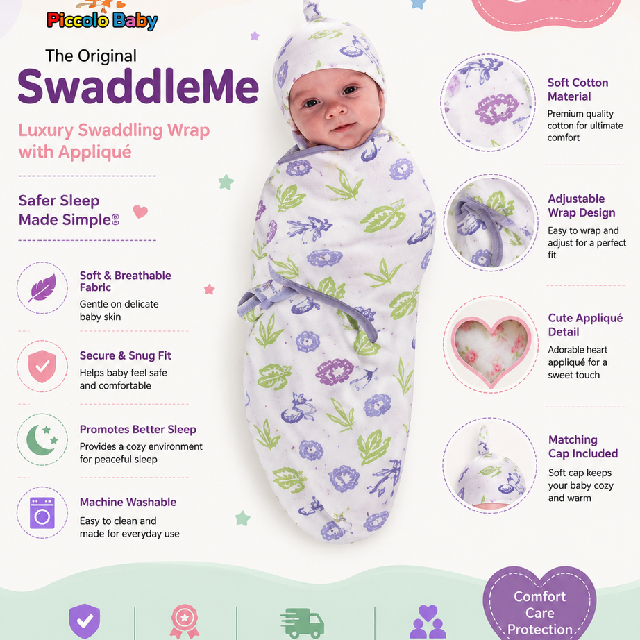 Premium Baby Swaddle Wrap with Cap