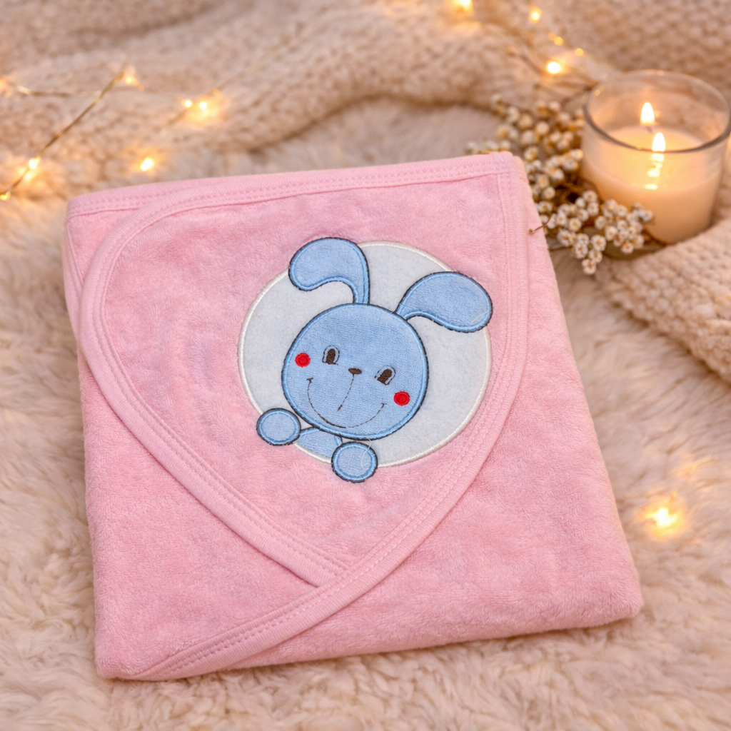 Bunny Bliss Pink Hooded Towel Wrap