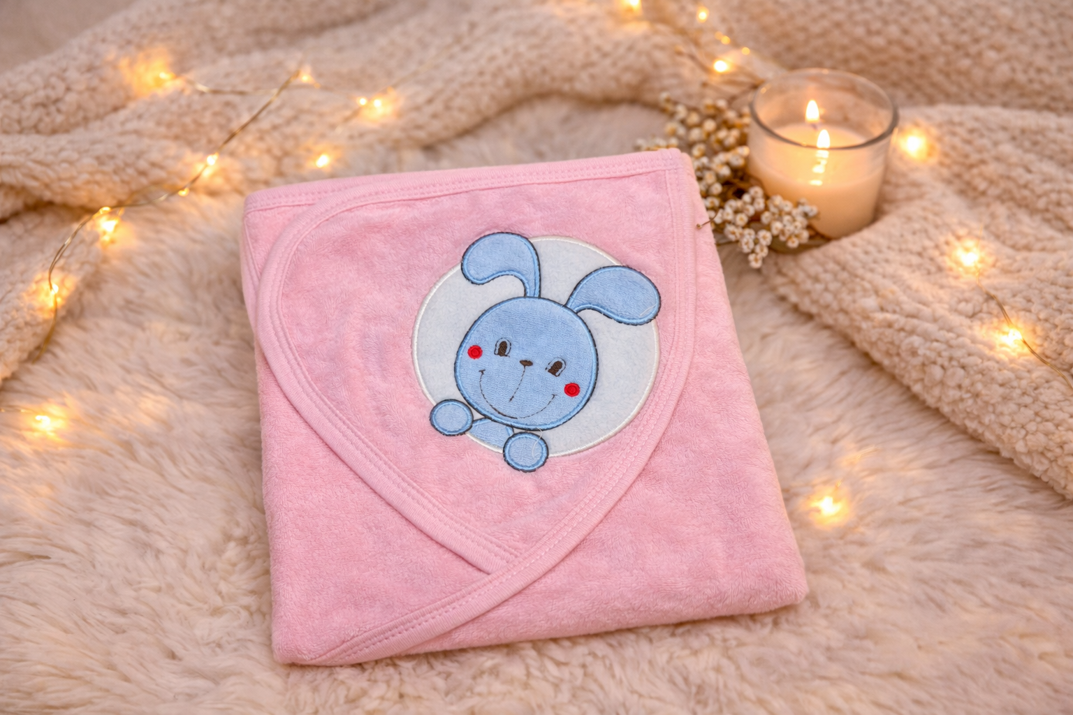 Bunny Bliss Pink Hooded Towel Wrap