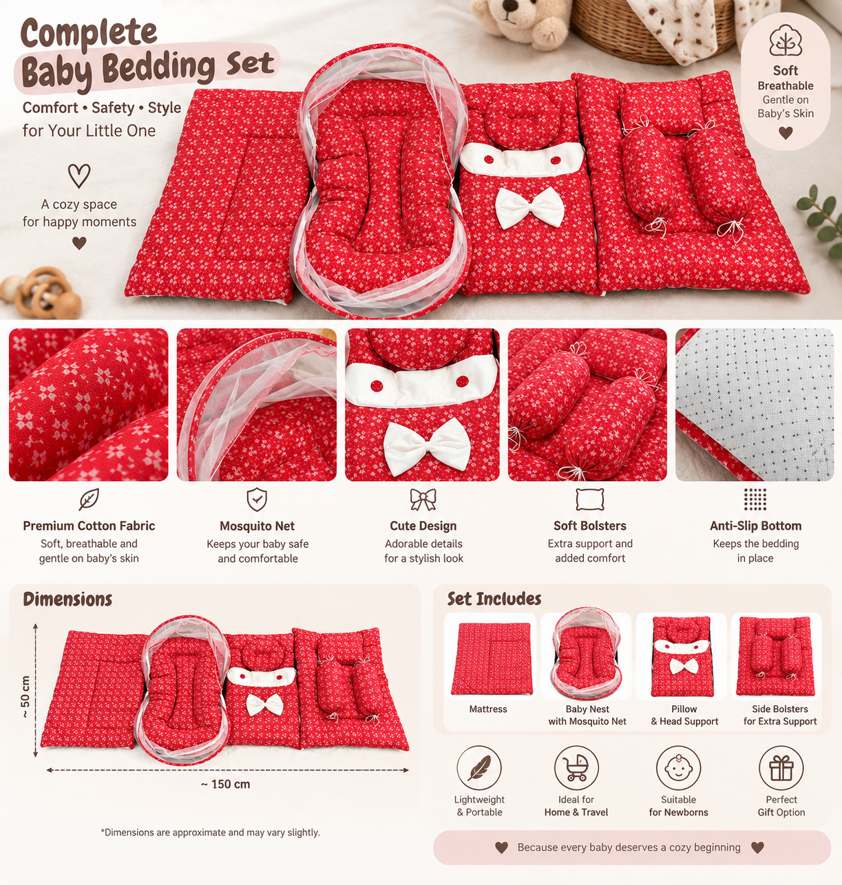 Red Bloosam 8 Pcs Bedding Set