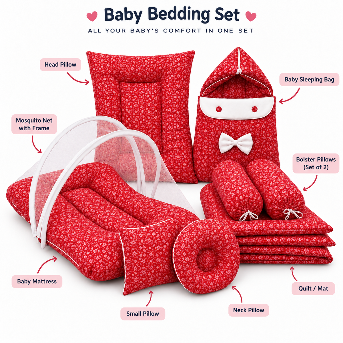 Red Bloosom 8 Pcs Bedding Set