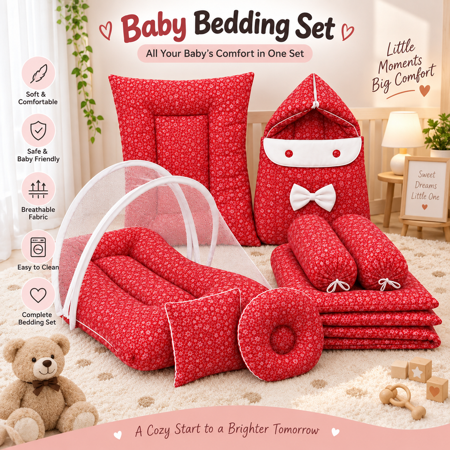 Red Bloosom 8 Pcs Bedding Set