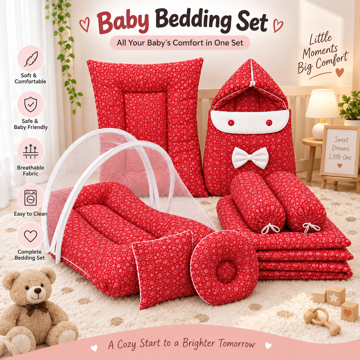Red Bloosom 8 Pcs Bedding Set