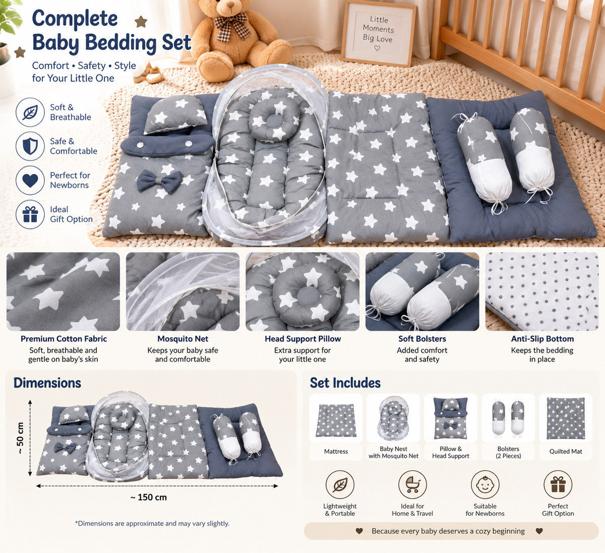Moonlight Dreams 8 Pcs Baby Bedding Set