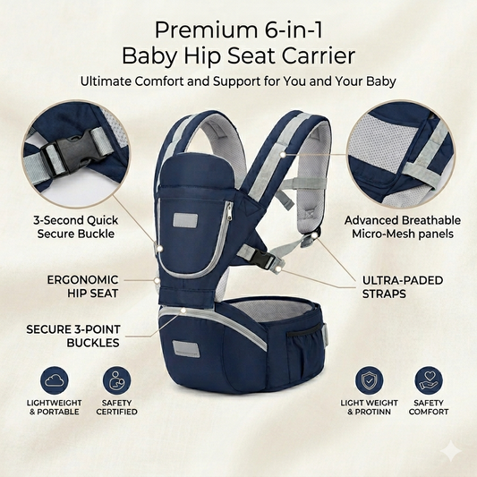 Premium 6-in-1 Baby Hip Seat Carrier – Breathable Mesh, Ergonomic & Safety Certified