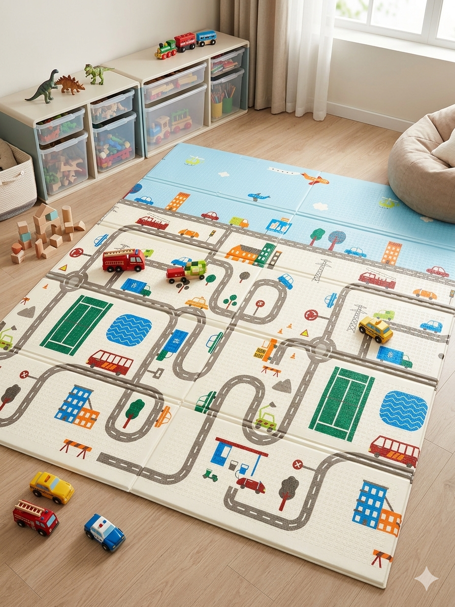 Kids Foldable Play Mat – Road Map Design Soft Floor Large Mat