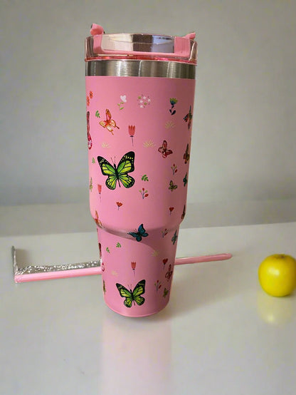 Pink Butterfly Bliss 890ML with Straw